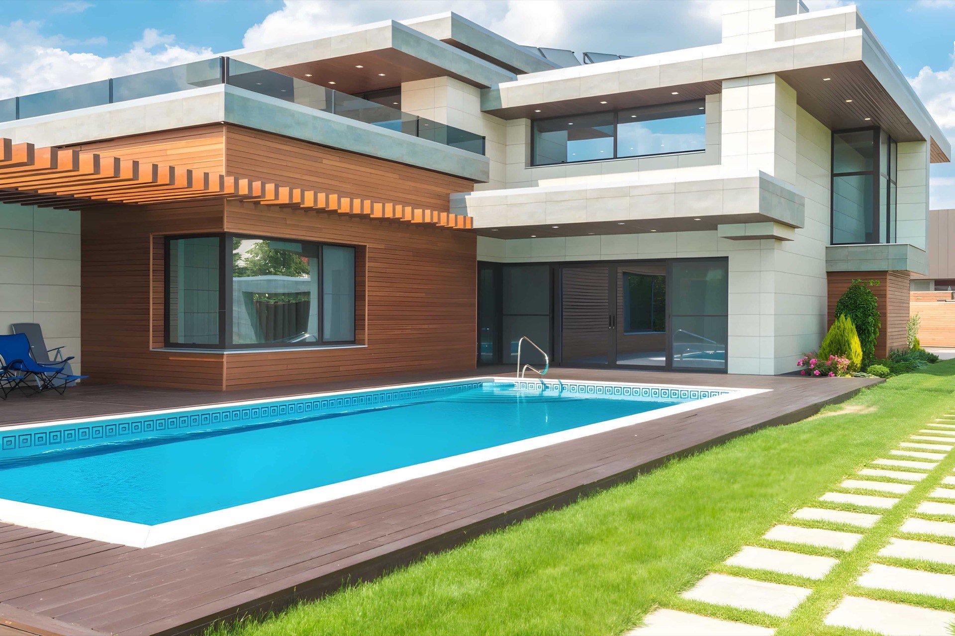 A modern South Florida home with a pool painted by Mana Painting Services